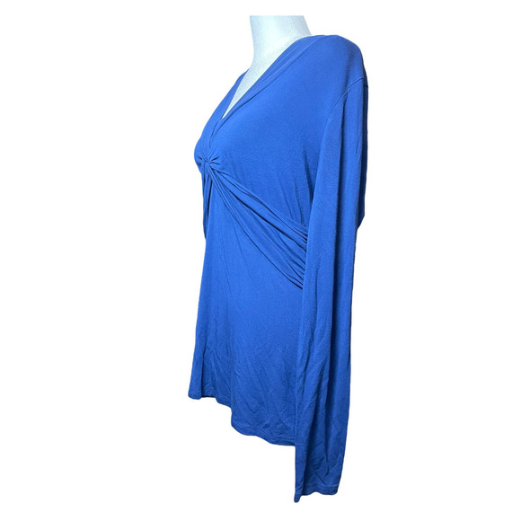 Boden Women's Long Sleeve Twist Front Top Blue Slinky Blouse Sz 14 Stretchy - Picture 3 of 8